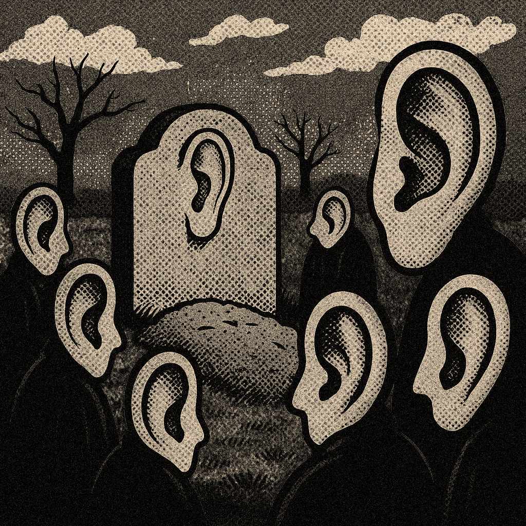 construction site workers ears gathered around a grave suffering from hear loss.